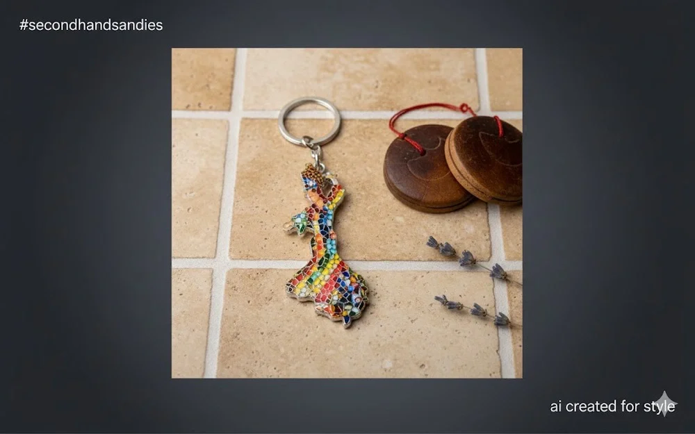Spanish Revival Gaudí Trencadís Mosaic Flamenco Dancer Souvenir Keychain espana